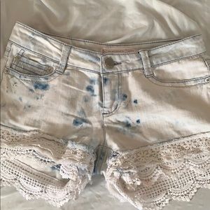 Light Blue Faded Style Shorts with Lace